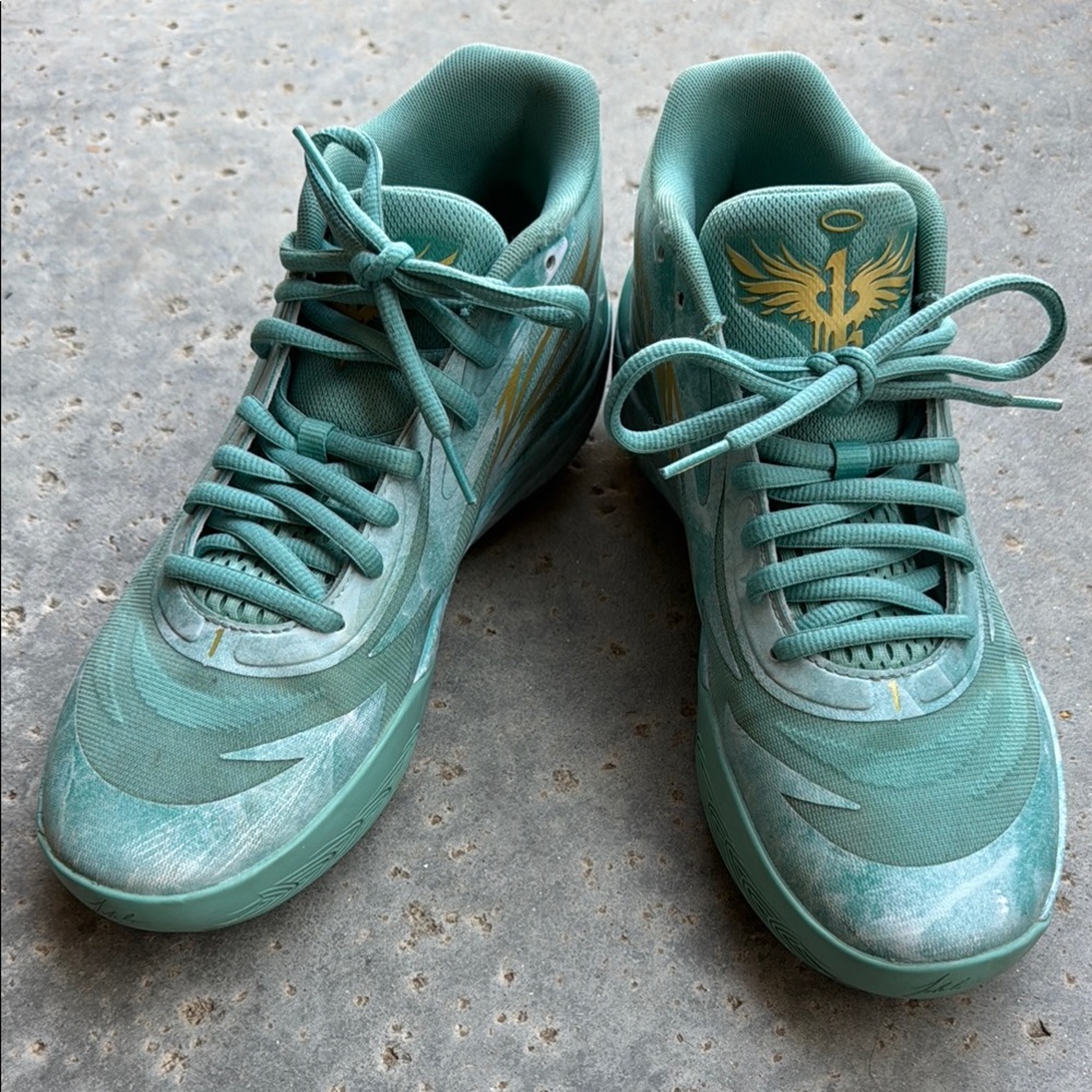Puma Melo Teal and Gold High-Top Sneakers